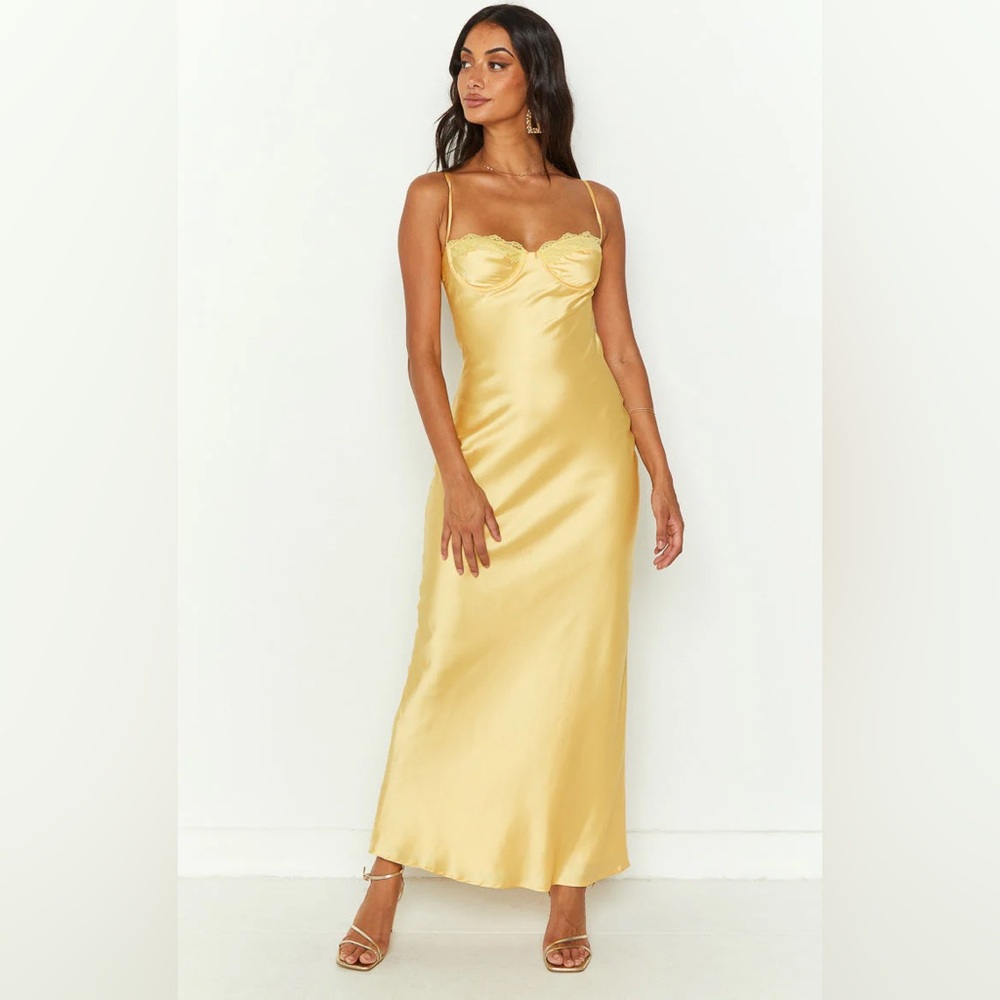 Beginning Boutique - Mariana Yellow Lace Bust Maxi Dress